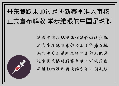 丹东腾跃未通过足协新赛季准入审核正式宣布解散 举步维艰的中国足球职业化困境再现